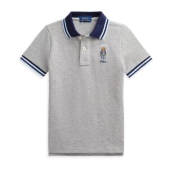 Polo Ralph Lauren Slim Fit Mesh Bear Polo Shirt Short Sleeves Boy's Size M/10 12 - Picture 1 of 11